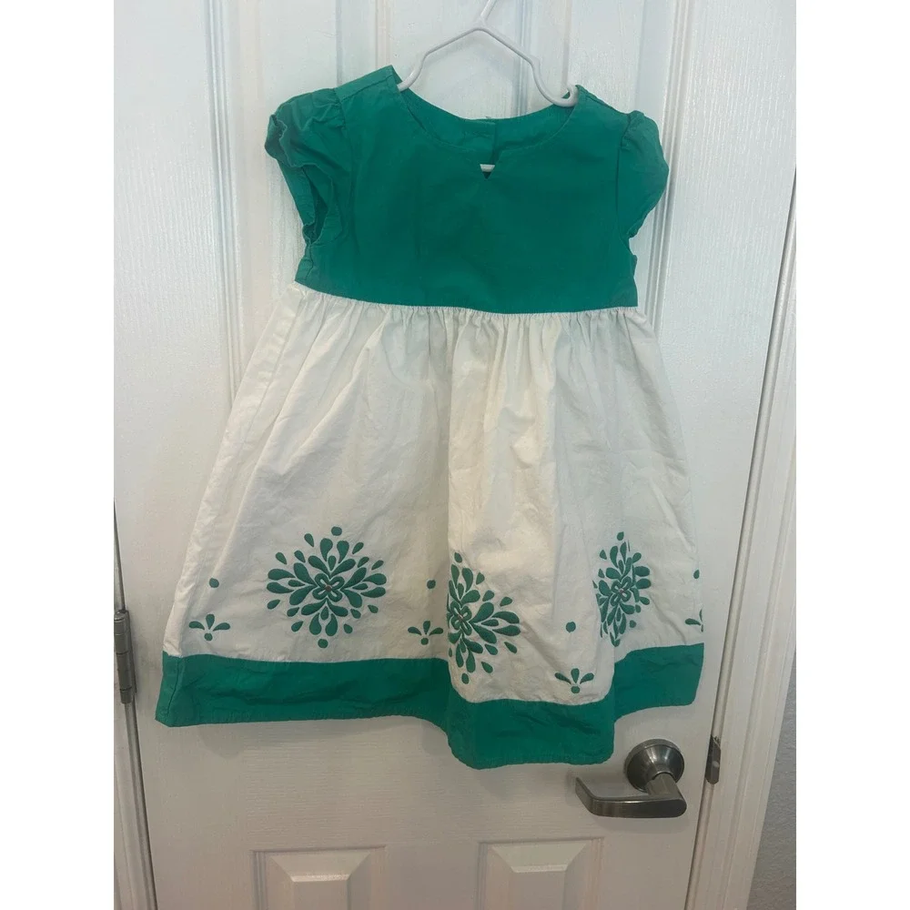 Gymboree‎ Dress Green White Embroidered Floral Cotton Cap Sleeve 4T Summer Bin B